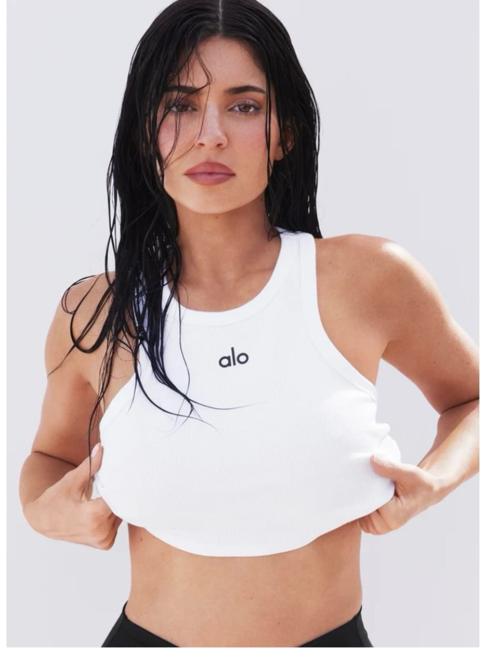 ALO Yoga Aspire White Ribbed Racerback Crop Tank
